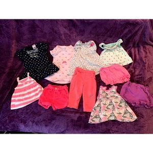 LOT of TEN 9-month baby girl tops, shorts, pants, dresses - spring, summer